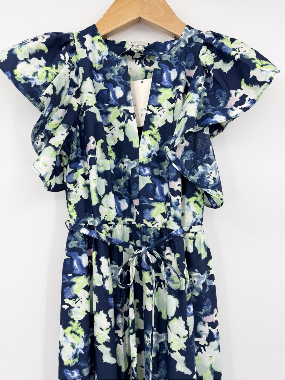 A New Day Navy Blue Floral Ruffle Sleeve Midi Dress XS NWT - Picture 4 of 13